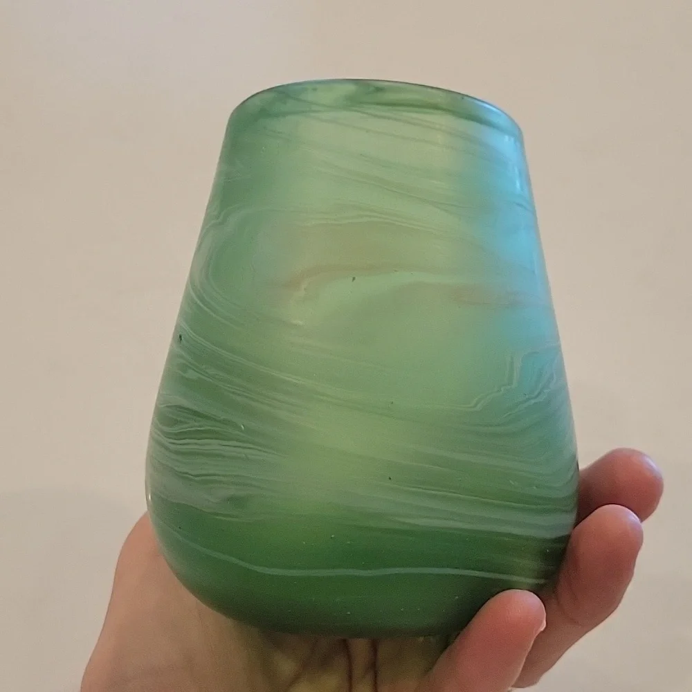 Handblown Phoenician Green Swirl  Candle  Holder